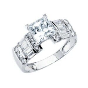 14K  White Gold 2ct Princess Cut Engagement Ring